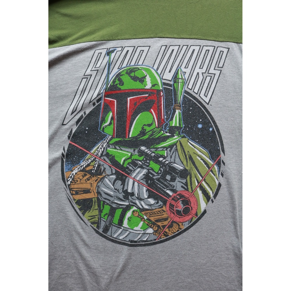 Star Wars T-Shirt Mens XL Grey Boba Fett Graphic Ringer Sleeve Tee 1108 - Picture 2 of 10